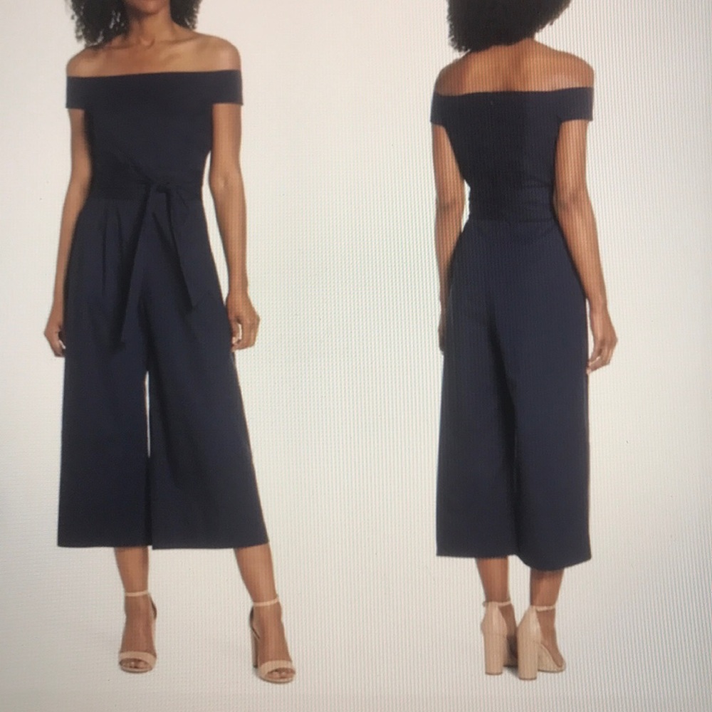 Chelsea28 Off the Shoulder Tie Waist Crop Jumpsuit